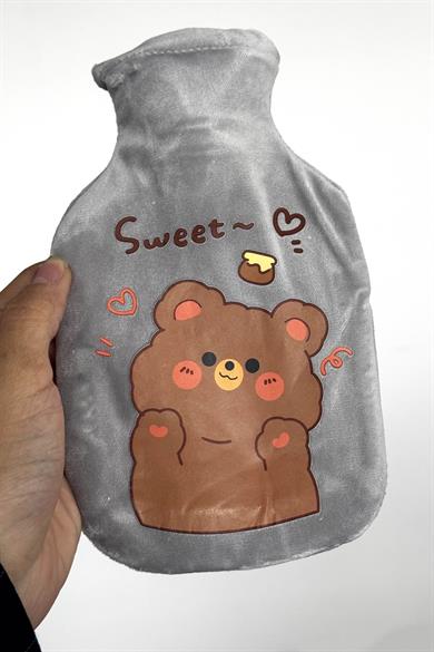 Gri Renk Ayıcık Figürlü Peluş Sıcak Su Torbası