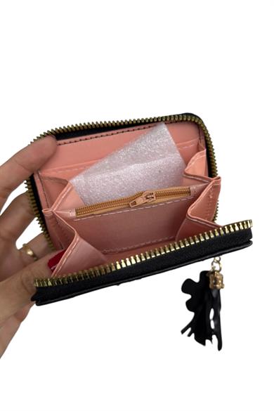 Siyah Renk Kalp Figürlü Deri Kadın Cüzdan