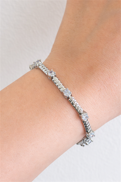 Gümüş Renk 14K Altın Kaplama Taşlı Cm Bileklik