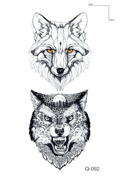 İkili Kurt Mini Geçici Dövme Tattoo