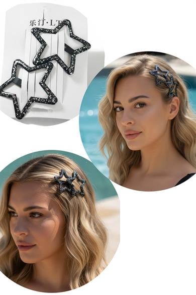 2li Siyah Renk Yıldız Figürlü Yan Toka