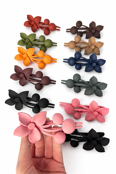 12li Karışık Renk Çiçek Figürlü Pens Toka Set