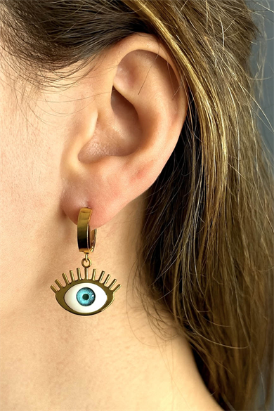 Altın Renk Göz Figürlü Çelik Küpe (Çift)