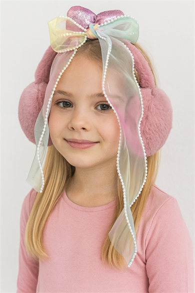 Koyu Pembe Renk Kurdele Figürlü Peluş Kulaklık