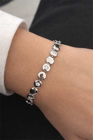 Gümüş Renk Taş Detaylı Çelik Xupıng VİP Bileklik