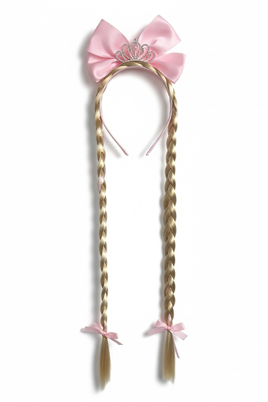 Pembe Renk Kurdele Figürlü Örgü Detaylı Çocuk Taç