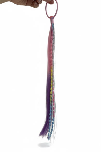 Pembe Ve Mor Renk Saç Detaylı Lastik Toka