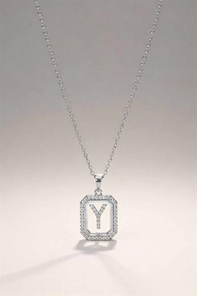 Gümüş Renk Y Harf Taş Detaylı Çelik Kolye