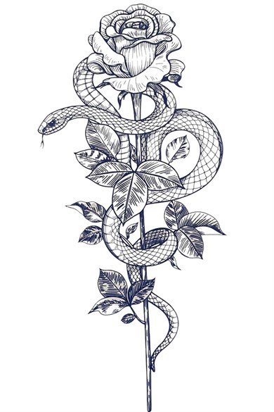Yılan Figürlü Çiçek Detaylı Sonradan Kararan Yarı Kalıcı Geçici Dövme Tattoo