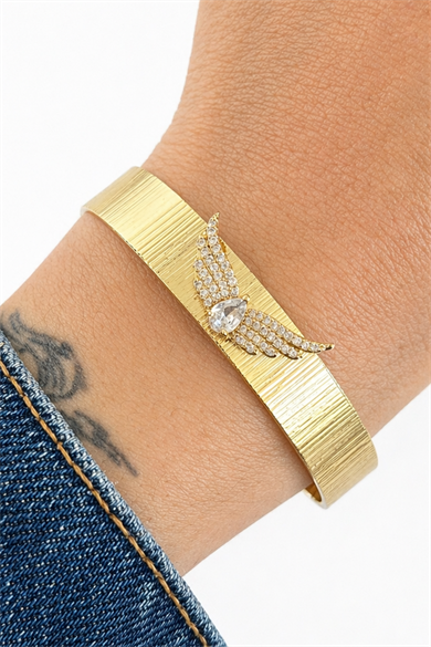 Altın Renk Melek Kanadı Figürlü Kelepçe Bileklik