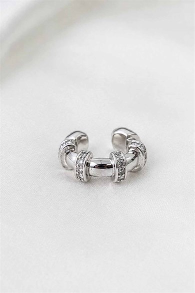 Gümüş Renk Taş Detaylı TX Ear Cuff (Tek)