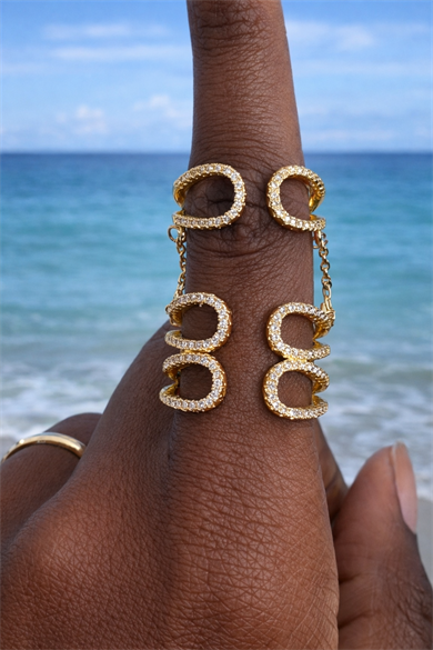 Altın Renk İkili Taşlı Ayarlanabilir Yüzük