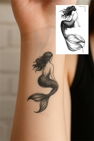 Geçici Deniz Kızı Figürlü Mini Dövme Tattoo