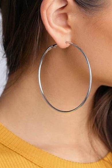 Gümüş Renk 70MM Çelik Halka Küpe (Çift)