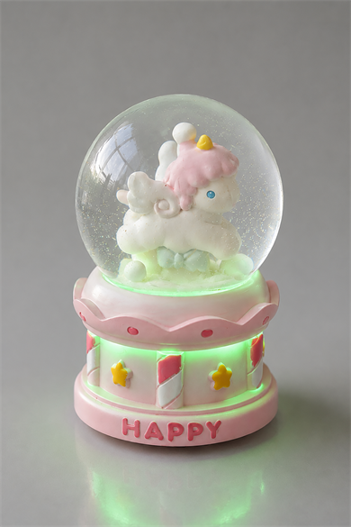 Pembe Renk Unicorn Işıklı Küçük  Kar Küresi