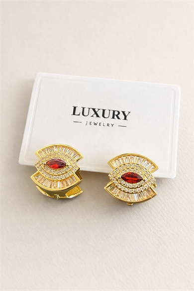 Altın Renk Taş Detaylı 14k Altın Kaplama Küpe (Çift)