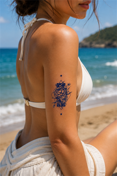 Gül Sonradan Kararan Yarı Kalıcı Geçici Dövme Tattoo