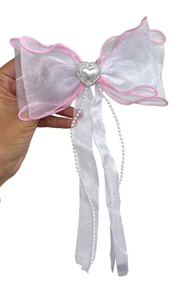 Karışık Renk İnci Ve Kalp Detaylı Kurdele Otomat Toka