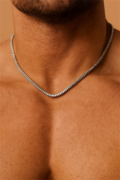 Gümüş Renk Erkek Zincir Çelik Kolye (55cm)
