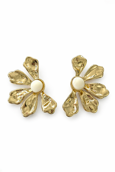 Altın Renk Çiçek Figürlü Küpe (Çift)