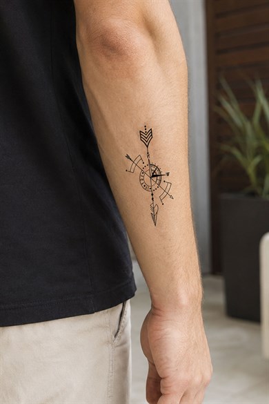 Geçici Pusula Ve Ok Mini Dövme Tattoo