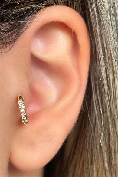 Altın Renk Taş Detaylı Çelik Halka Tragus/Kıkırdak Küpe/Piercing (Tek)