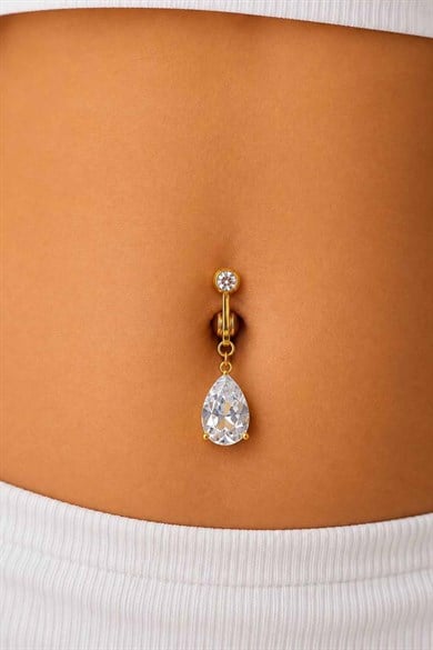 Altın Renk Taşlı Delik Gerektirmeyen Cerrahi Çelik Göbek Piercing