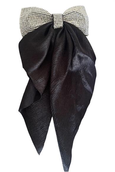 Siyah Renk Taş Detaylı Kurdele Otomat Toka