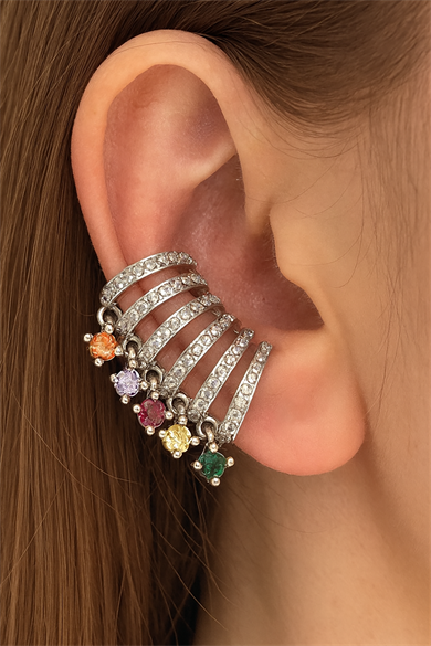 Gümüş Renk Taş Detaylı YSX Ear Cuff (Tek)