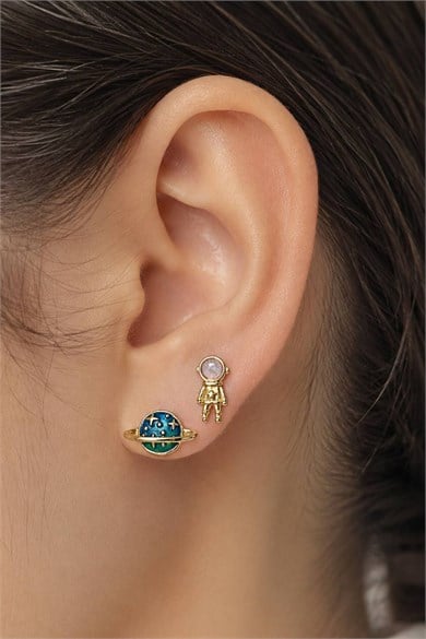 2li Altın Renk Karışık Figürlü Taş Detaylı Tx Tragus/Kıkırdak Küpe/Piercing 