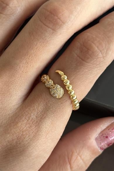 Altın Renk Taş Detaylı Ayarlanabilir Yüzük