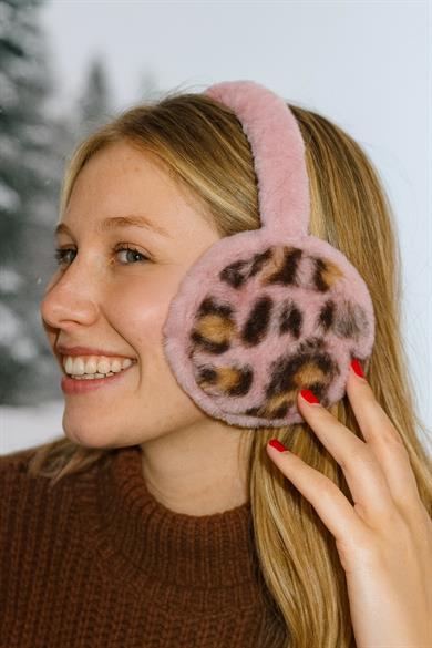 Koyu Pembe Renk Leopar Detaylı Peluş Kulaklık