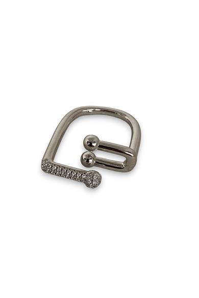 Gümüş Renk Taş Detaylı Ayarlanabilir Çelik Yüzük