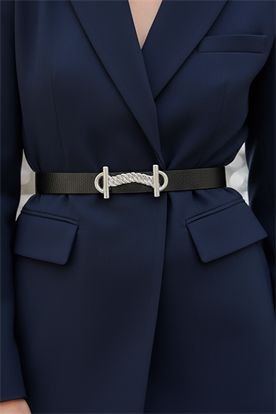 Gümüş Renk Deri Detaylı Kadın Kemer