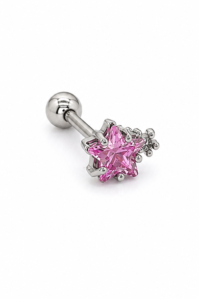 Gümüş  Renk Yıldız Figürlü  Taşlı Cerrahi Çelik Tragus/Kıkırdak Küpe/Piercing (Tek)