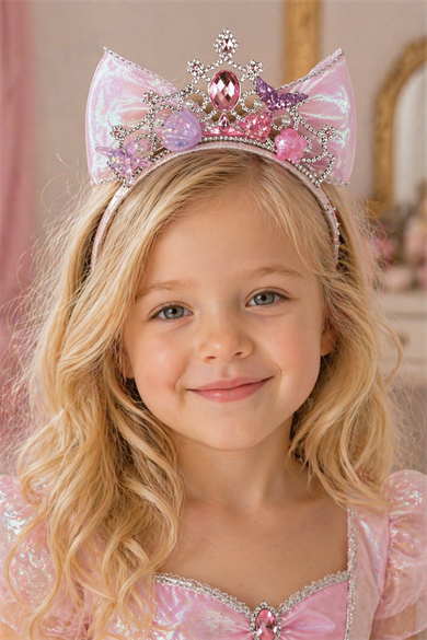 Pembe Renk Taş Detaylı Çocuk Taç
