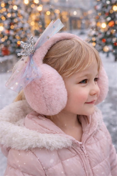 Pembe Renk Kurdele Figürlü Peluş Kulaklık