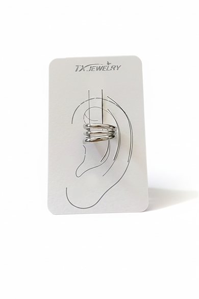 Gümüş Renk Taş Detaylı 14K Altın Kaplama TX Ear Cuff (Tek)