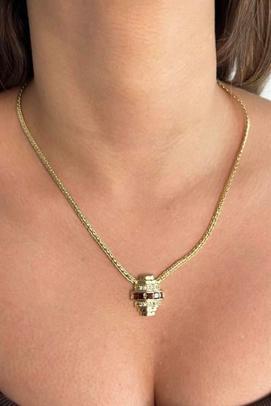 Altın Renk Taş Detaylı 14K Altın Kaplama Vip Kolye