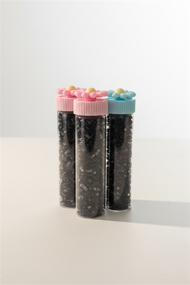 20li Çiçek Figürlü Siyah Renk Perma Lastik Toka Set