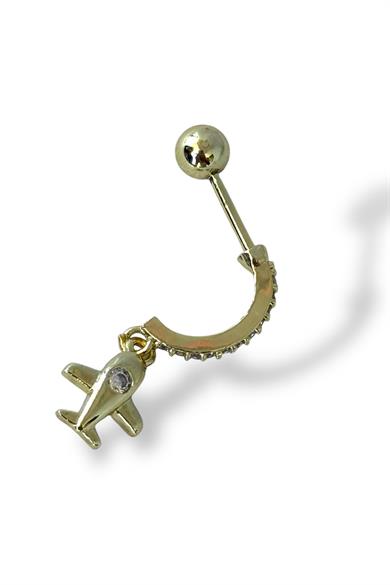 Altın Renk Uçak Figürlü Çelik Tragus/Kıkırdak Küpe/Piercing (Tek)