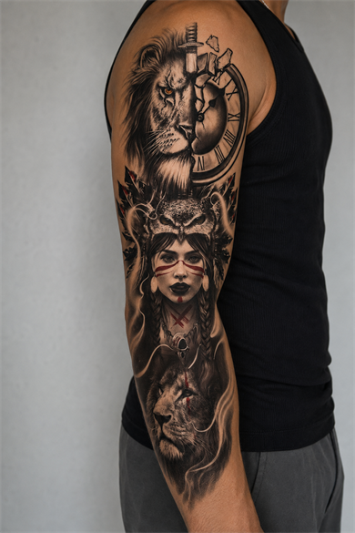 Kızılderili Kız Aslan Kol Geçici Dövme Tattoo