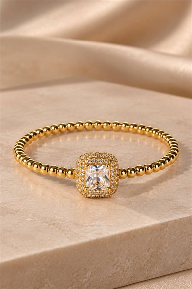 Altın Renk Taşlı Kelepçe Bileklik