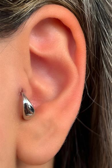 Gümüş Renk Taş Detaylı Çelik Tragus/Kıkırdak Küpe/Piercing (Tek)