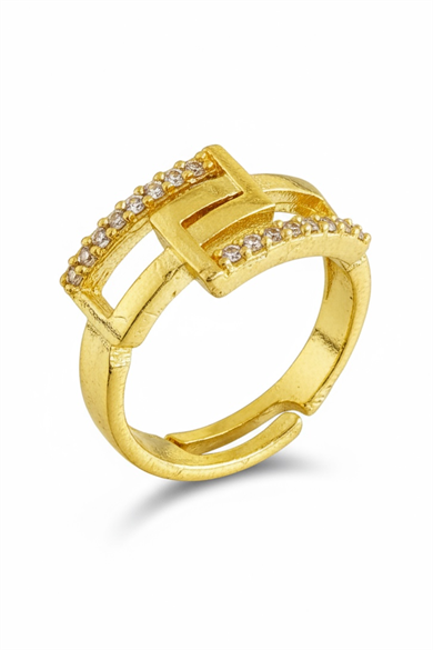 Altın Renk Taş Detaylı Ayarlanabilir Yüzük