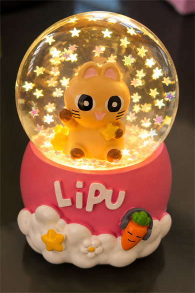 Pembe Renk Kedi Figürlü Işıklı Mini Küre
