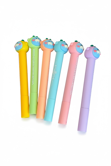 Karışık Renk Ayıcık Figürlü 6lı Fosforlu Kalem Set