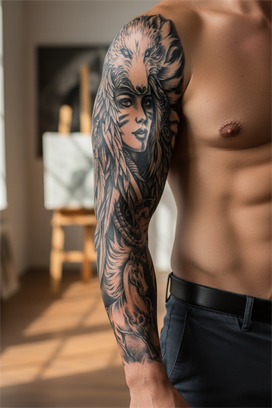 Kurt Ve Kız Figürlü 12 Saat Sonra Kararan Geçici Kol Dövme Tattoo