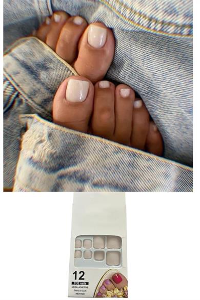 12li Krem Renk Takma Tırnak Set (Yapıştırıcılı)