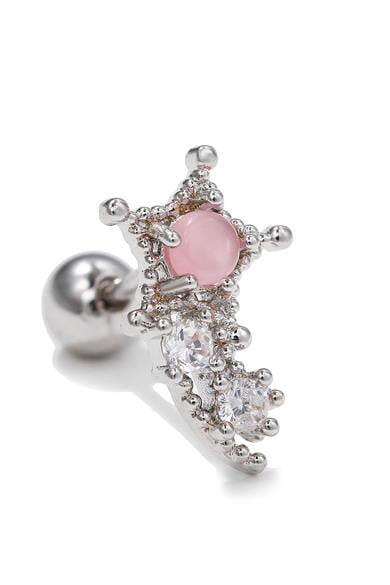 Gümüş Renk Yıldız Figürlü Taş Detaylı Çelik Tragus/Kıkırdak Küpe/Piercing (Tek)